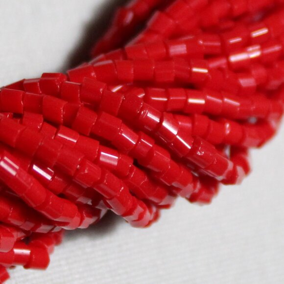 1950s 24 Strand Torsade Art Deco Style Necklace Vivid Red Glass Bugle Beads - Picture 2 of 8